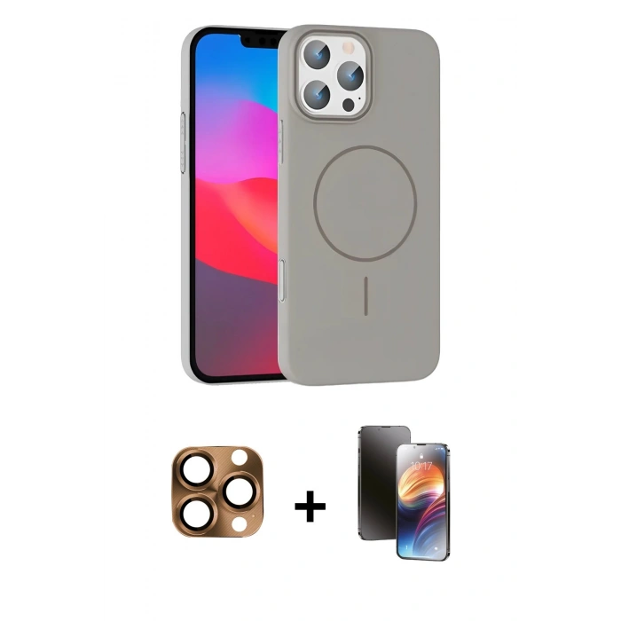 MARSİLYAN™- iPhone 16 Pro Max Kılıf Siluet Doku Özel Seri - Siyah 3D Antistatik Mat Seramik Nano Ekran Koruyucu + Çöl Titanyum Pers Alüminyum Kamera Lens
