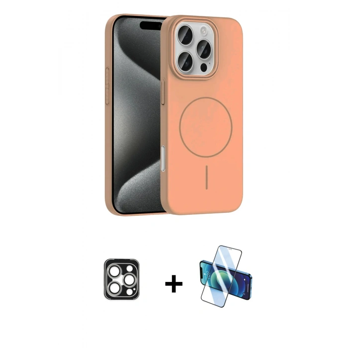 MARSİLYAN™- iPhone 16 Pro Max Kılıf Siluet Doku Özel Seri - Siyah 3D Antistatik Seramik Nano Ekran Koruyucu + Gümüş PVD Metal Kamera Lens