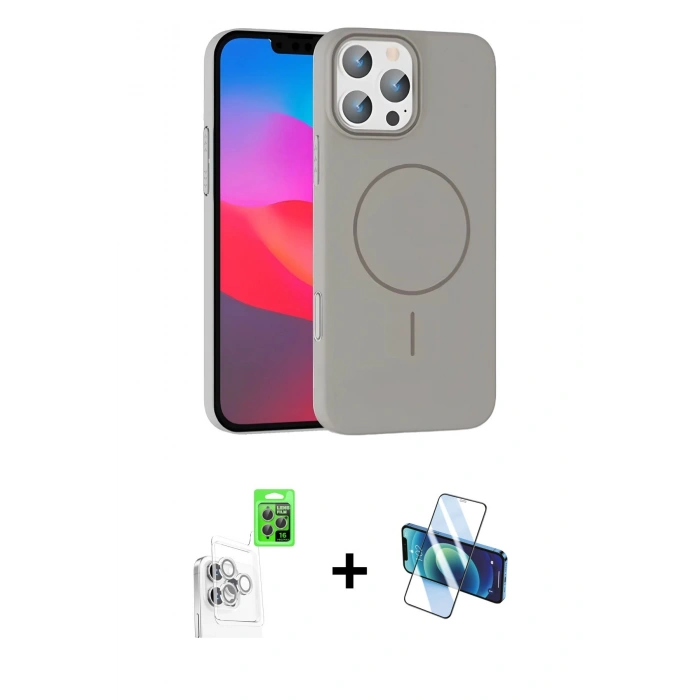 MARSİLYAN™- iPhone 16 Pro Max Kılıf Siluet Doku Özel Seri - Siyah 3D Antistatik Seramik Nano Ekran Koruyucu + Beyaz Raze Metal Kamera Lens