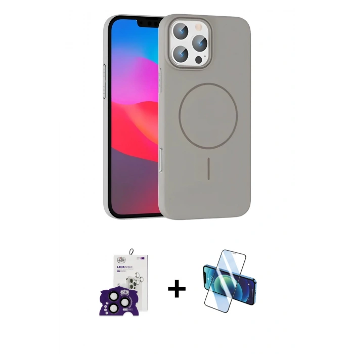 MARSİLYAN™- iPhone 16 Pro Max Kılıf Siluet Doku Özel Seri - Siyah 3D Antistatik Seramik Nano Ekran Koruyucu + Siyah Bilvis Titan Kamera Lens