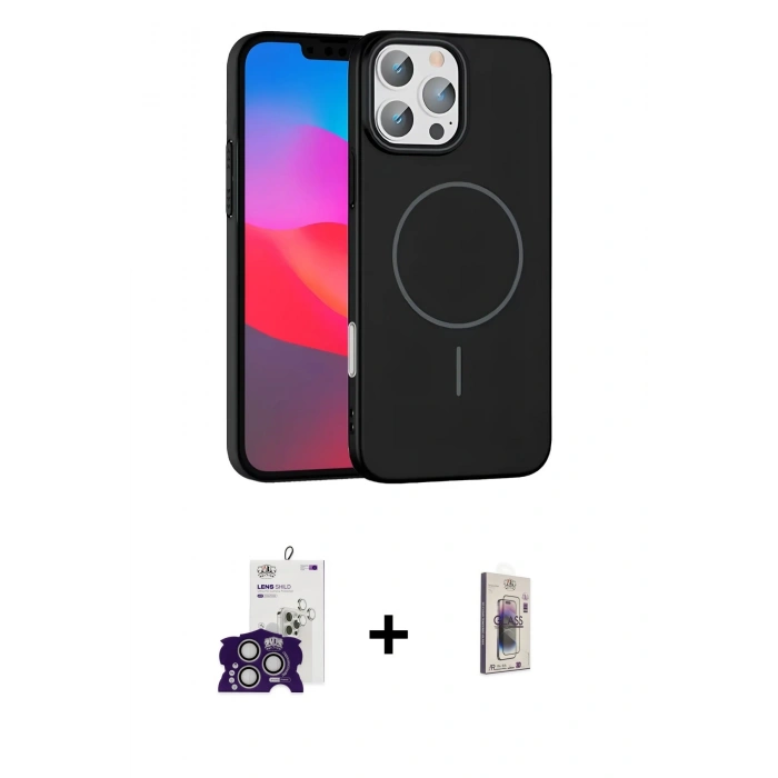 MARSİLYAN™- iPhone 16 Pro Max Kılıf Siluet Doku Özel Seri - Siyah Bilvis 3D Cam Ekran Koruyucu + Gümüş Bilvis Titan Kamera Lens