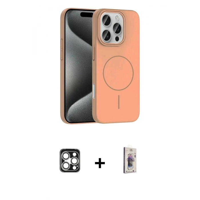 MARSİLYAN™- iPhone 16 Pro Max Kılıf Siluet Doku Özel Seri - Siyah Bilvis 3D Cam Ekran Koruyucu + PVD Metal Kamera Lens - GS