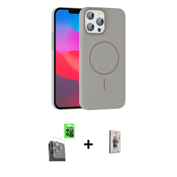 MARSİLYAN™- iPhone 16 Pro Max Kılıf Siluet Doku Özel Seri - Siyah Bilvis 3D Cam Ekran Koruyucu + Raze Metal Kamera Lens - SH