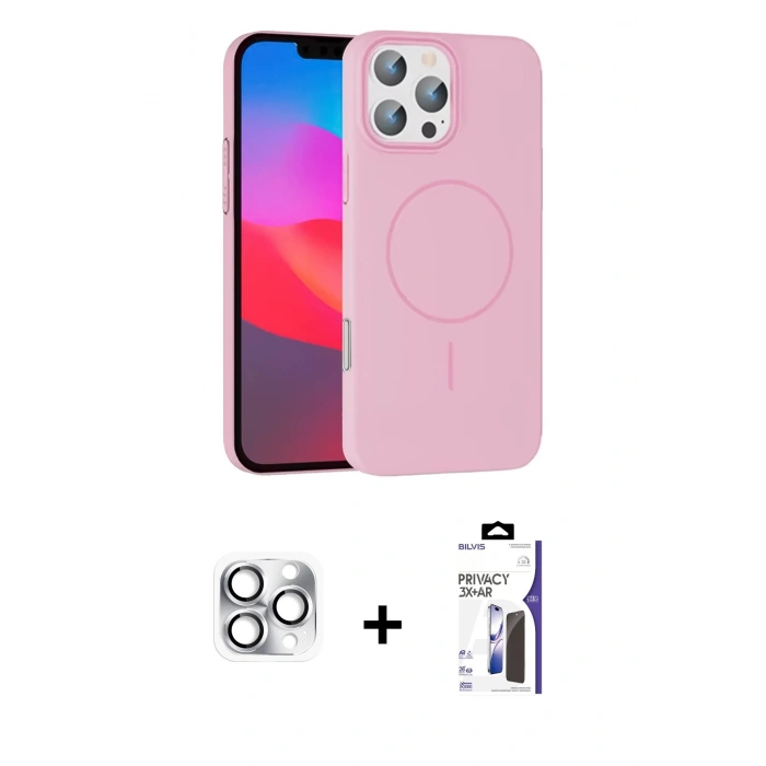 MARSİLYAN™- iPhone 16 Pro Max Kılıf Siluet Doku Özel Seri - Siyah Bilvis 3X AR Hayalet Cam Ekran Koruyucu + Pers Alüminyum Kamera Lens - GS