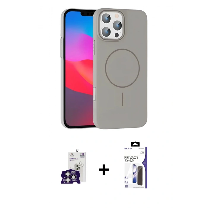 MARSİLYAN™- iPhone 16 Pro Max Kılıf Siluet Doku Özel Seri - Siyah Bilvis 3X AR Hayalet Cam Ekran Koruyucu + Bilvis Titan Kamera Lens - TMGI