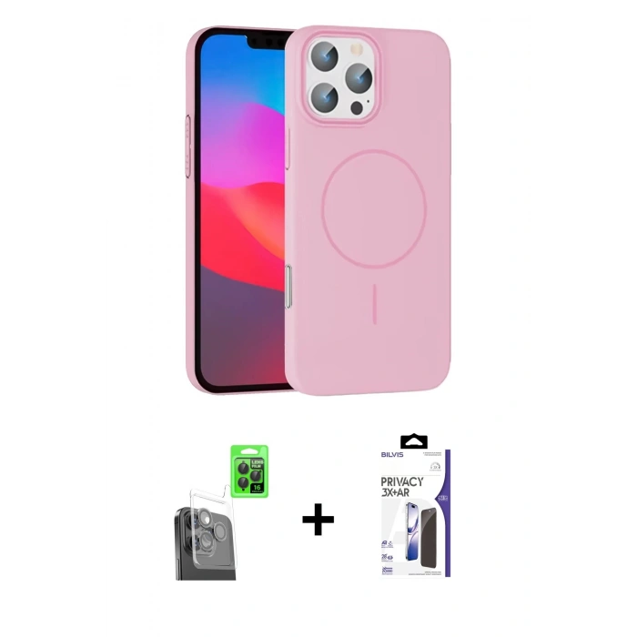 MARSİLYAN™- iPhone 16 Pro Max Kılıf Siluet Doku Özel Seri - Siyah Bilvis 3X AR Hayalet Cam Ekran Koruyucu + Raze Metal Kamera Lens - SH
