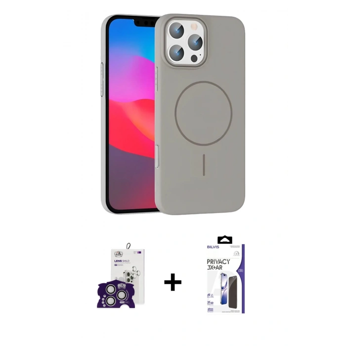 MARSİLYAN™- iPhone 16 Pro Max Kılıf Siluet Doku Özel Seri - Siyah Bilvis 3X AR Hayalet Cam Ekran Koruyucu + Bilvis Titan Kamera Lens - GS