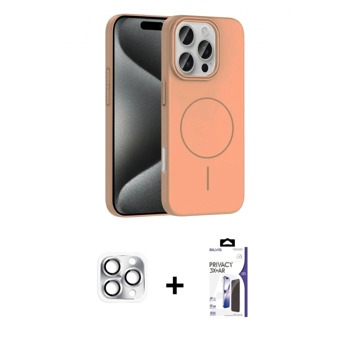 MARSİLYAN™- iPhone 16 Pro Max Kılıf Siluet Doku Özel Seri - Siyah Bilvis 3X AR Hayalet Cam Ekran Koruyucu + Pers Alüminyum Kamera Lens - GS