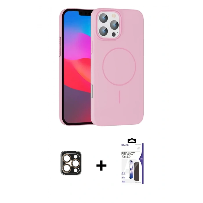 MARSİLYAN™- iPhone 16 Pro Max Kılıf Siluet Doku Özel Seri - Siyah Bilvis 3X AR Hayalet Cam Ekran Koruyucu + PVD Metal Kamera Lens - GD