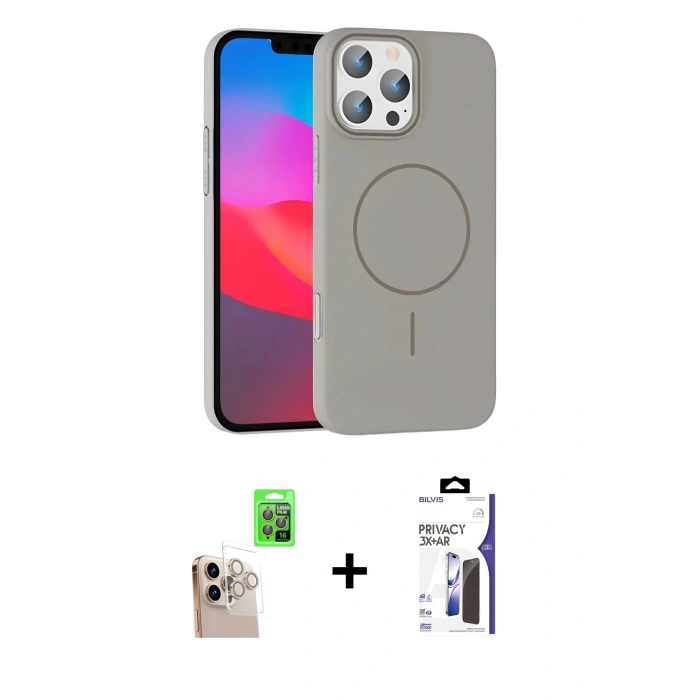 MARSİLYAN™- iPhone 16 Pro Max Kılıf Siluet Doku Özel Seri - Siyah Bilvis 3X AR Hayalet Cam Ekran Koruyucu + Raze Metal Kamera Lens - NLGY