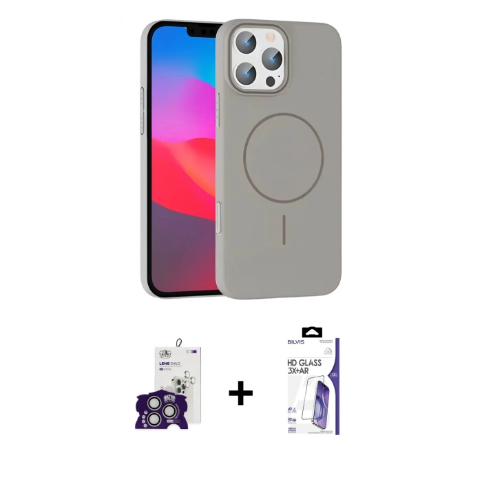 MARSİLYAN™- iPhone 16 Pro Max Kılıf Siluet Doku Özel Seri - Siyah Bilvis 3X AR HD Cam Ekran Koruyucu + Bilvis Titan Kamera Lens - GS