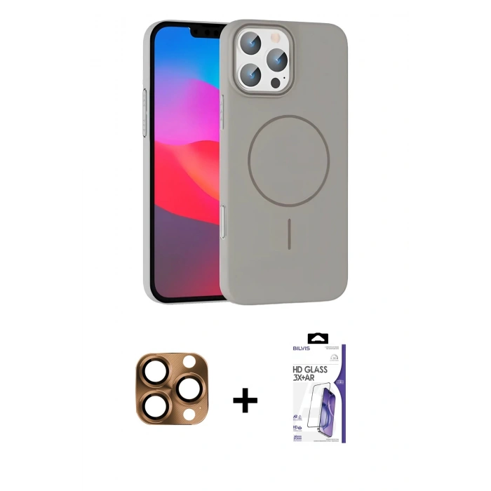 MARSİLYAN™- iPhone 16 Pro Max Kılıf Siluet Doku Özel Seri - Siyah Bilvis 3X AR HD Cam Ekran Koruyucu + Pers Alüminyum Kamera Lens - CLTM