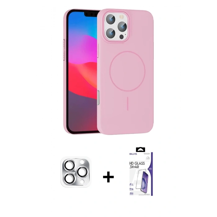 MARSİLYAN™- iPhone 16 Pro Max Kılıf Siluet Doku Özel Seri - Siyah Bilvis 3X AR HD Cam Ekran Koruyucu + Pers Alüminyum Kamera Lens - GS