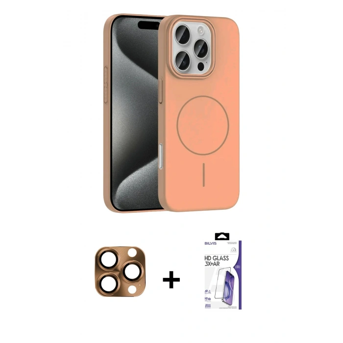 MARSİLYAN™- iPhone 16 Pro Max Kılıf Siluet Doku Özel Seri - Siyah Bilvis 3X AR HD Cam Ekran Koruyucu + Pers Alüminyum Kamera Lens - CLTM