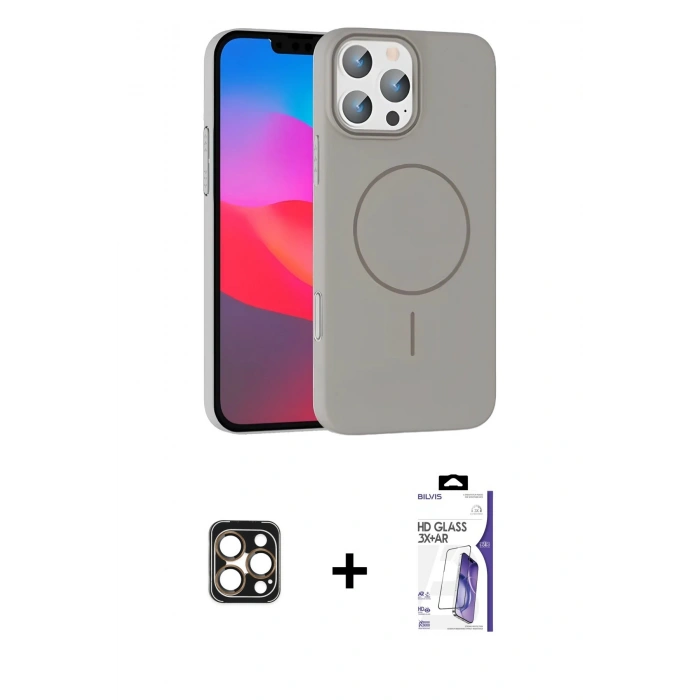 MARSİLYAN™- iPhone 16 Pro Max Kılıf Siluet Doku Özel Seri - Siyah Bilvis 3X AR HD Cam Ekran Koruyucu + PVD Metal Kamera Lens - GD