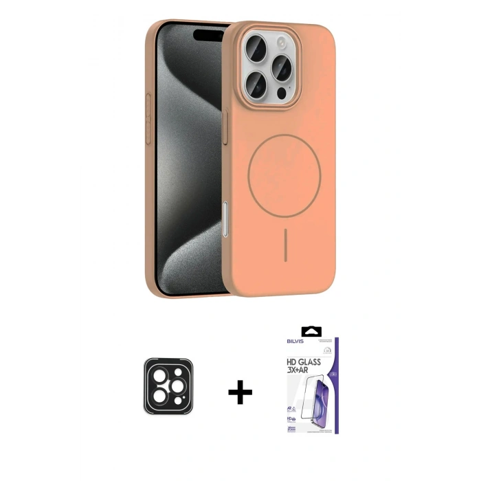 MARSİLYAN™- iPhone 16 Pro Max Kılıf Siluet Doku Özel Seri - Siyah Bilvis 3X AR HD Cam Ekran Koruyucu + PVD Metal Kamera Lens - SH