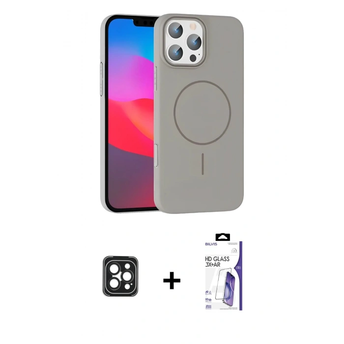 MARSİLYAN™- iPhone 16 Pro Max Kılıf Siluet Doku Özel Seri - Siyah Bilvis 3X AR HD Cam Ekran Koruyucu + PVD Metal Kamera Lens - SH
