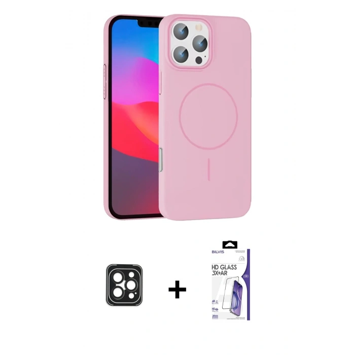 MARSİLYAN™- iPhone 16 Pro Max Kılıf Siluet Doku Özel Seri - Siyah Bilvis 3X AR HD Cam Ekran Koruyucu + PVD Metal Kamera Lens - SH