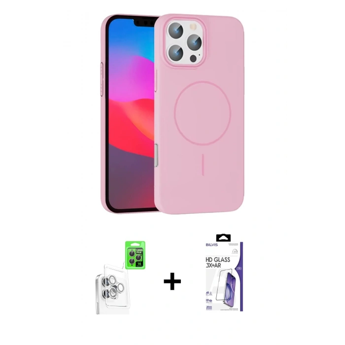 MARSİLYAN™- iPhone 16 Pro Max Kılıf Siluet Doku Özel Seri - Siyah Bilvis 3X AR HD Cam Ekran Koruyucu + Raze Metal Kamera Lens - BZ