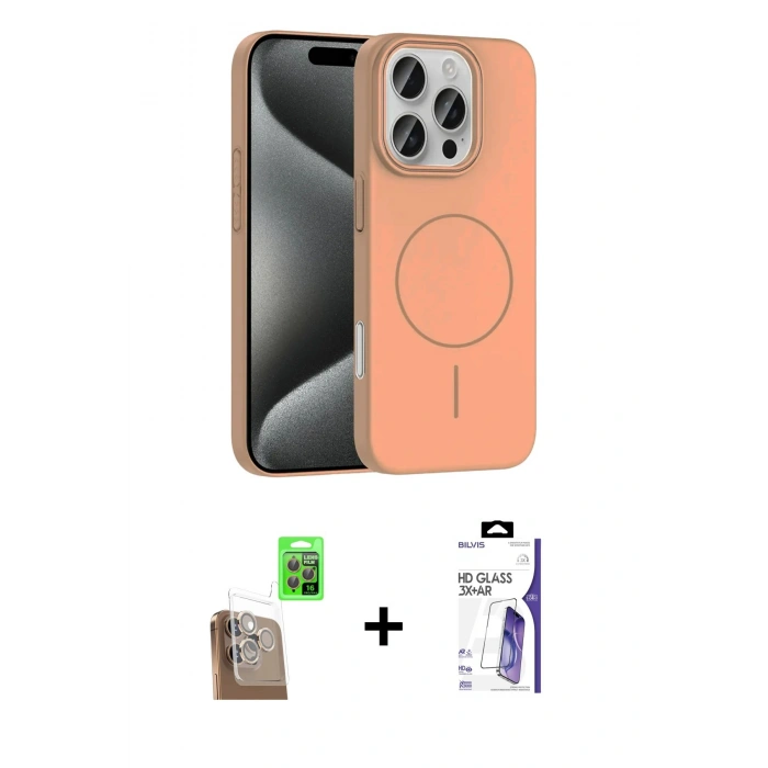 MARSİLYAN™- iPhone 16 Pro Max Kılıf Siluet Doku Özel Seri - Siyah Bilvis 3X AR HD Cam Ekran Koruyucu + Raze Metal Kamera Lens - CLTM