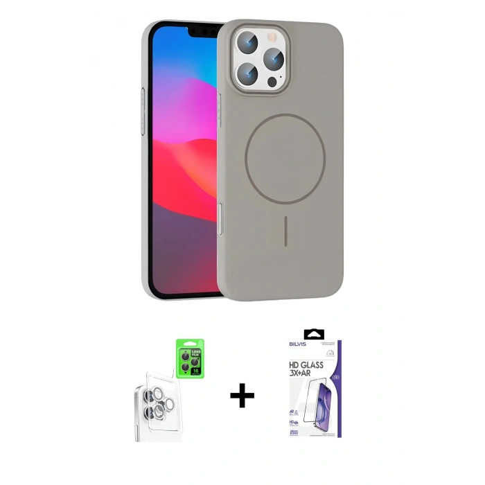 MARSİLYAN™- iPhone 16 Pro Max Kılıf Siluet Doku Özel Seri - Siyah Bilvis 3X AR HD Cam Ekran Koruyucu + Raze Metal Kamera Lens - BZ