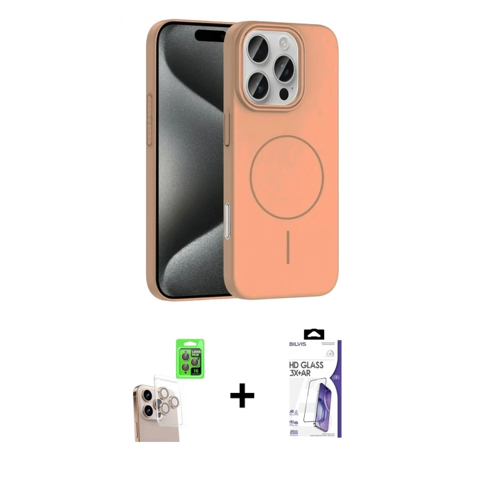 MARSİLYAN™- iPhone 16 Pro Max Kılıf Siluet Doku Özel Seri - Siyah Bilvis 3X AR HD Cam Ekran Koruyucu + Raze Metal Kamera Lens - NLGY