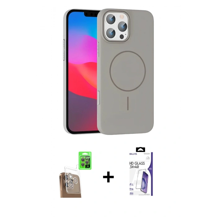 MARSİLYAN™- iPhone 16 Pro Max Kılıf Siluet Doku Özel Seri - Siyah Bilvis 3X AR HD Cam Ekran Koruyucu + Raze Metal Kamera Lens - CLTM