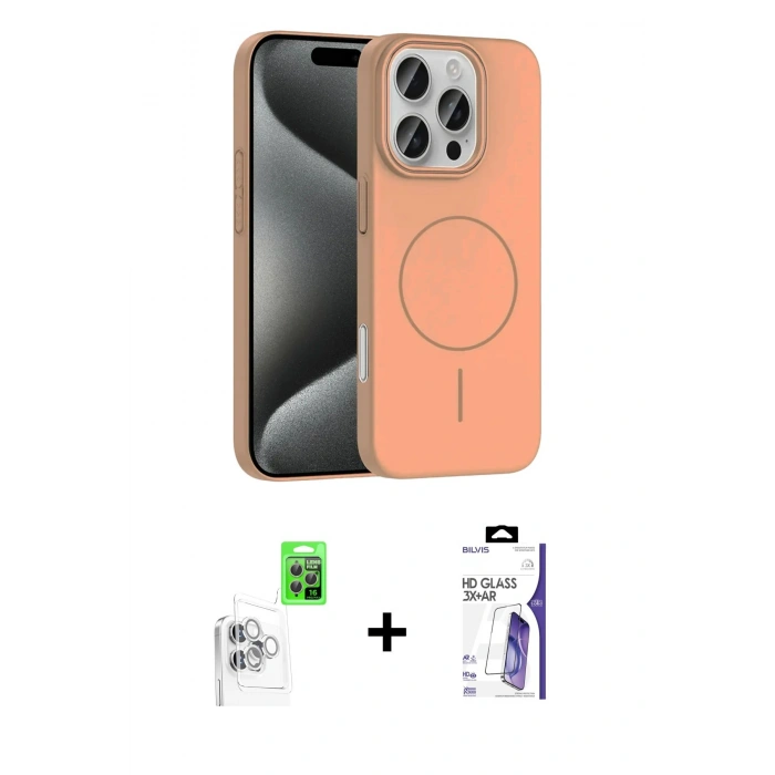 MARSİLYAN™- iPhone 16 Pro Max Kılıf Siluet Doku Özel Seri - Siyah Bilvis 3X AR HD Cam Ekran Koruyucu + Raze Metal Kamera Lens - BZ