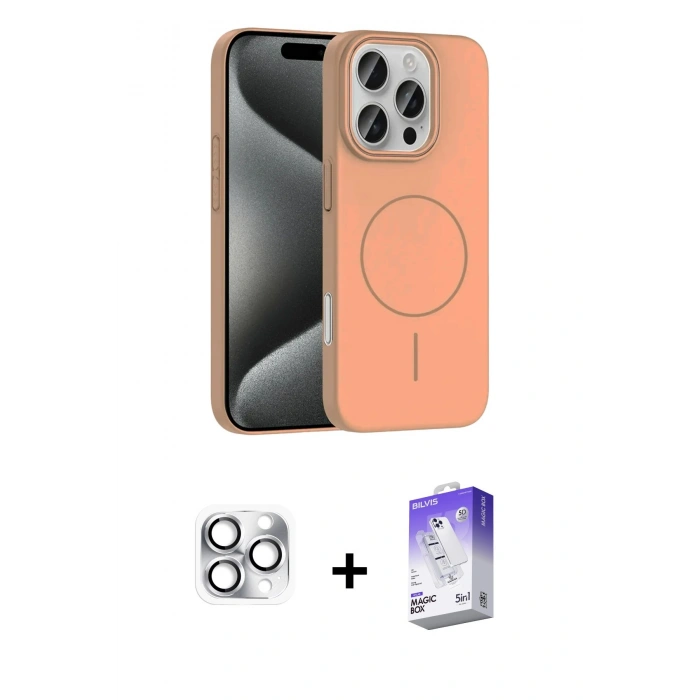 MARSİLYAN™- iPhone 16 Pro Max Kılıf Siluet Doku Özel Seri - Siyah Bilvis 5in1 3D Magic Cam Ekran Koruyucu + Pers Alüminyum Kamera Lens - GS