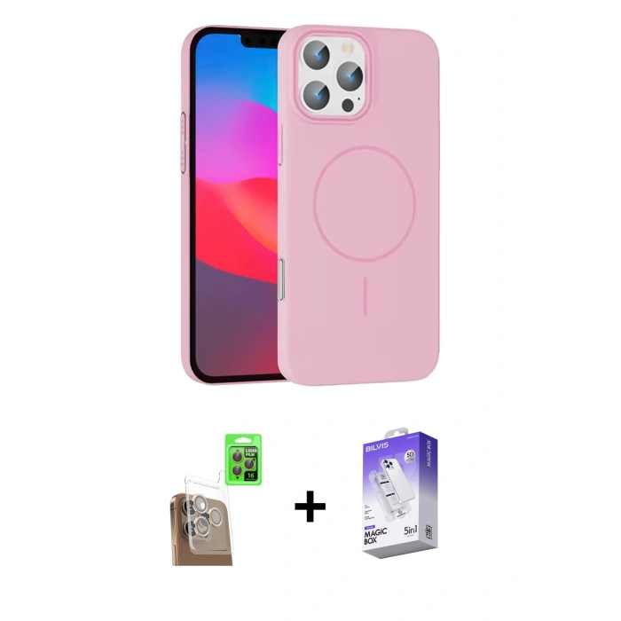 MARSİLYAN™- iPhone 16 Pro Max Kılıf Siluet Doku Özel Seri - Siyah Bilvis 5in1 3D Magic Cam Ekran Koruyucu + Raze Metal Kamera Lens - CLTM