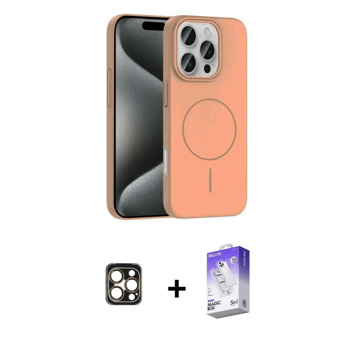 MARSİLYAN™- iPhone 16 Pro Max Kılıf Siluet Doku Özel Seri - Siyah Bilvis 5in1 3D Magic Cam Ekran Koruyucu + PVD Metal Kamera Lens - GD