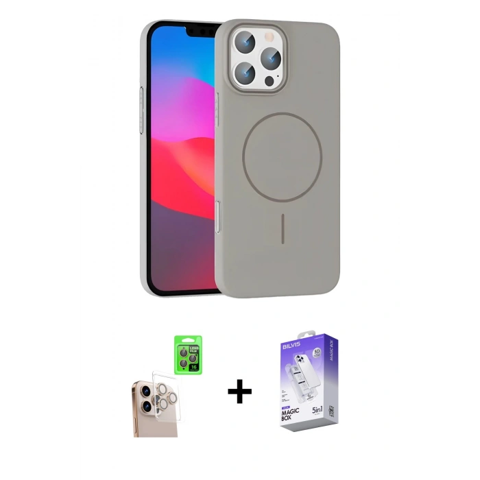 MARSİLYAN™- iPhone 16 Pro Max Kılıf Siluet Doku Özel Seri - Siyah Bilvis 5in1 3D Magic Cam Ekran Koruyucu + Raze Metal Kamera Lens - NLGY