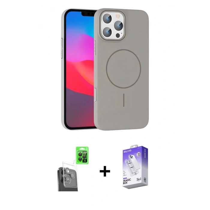 MARSİLYAN™- iPhone 16 Pro Max Kılıf Siluet Doku Özel Seri - Siyah Bilvis 5in1 3D Magic Cam Ekran Koruyucu + Raze Metal Kamera Lens - SH
