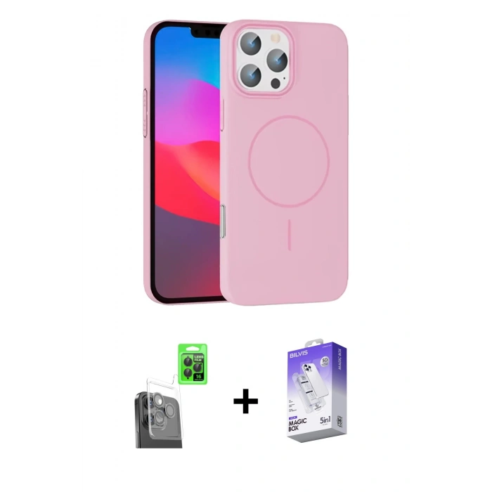 MARSİLYAN™- iPhone 16 Pro Max Kılıf Siluet Doku Özel Seri - Siyah Bilvis 5in1 3D Magic Cam Ekran Koruyucu + Raze Metal Kamera Lens - SH