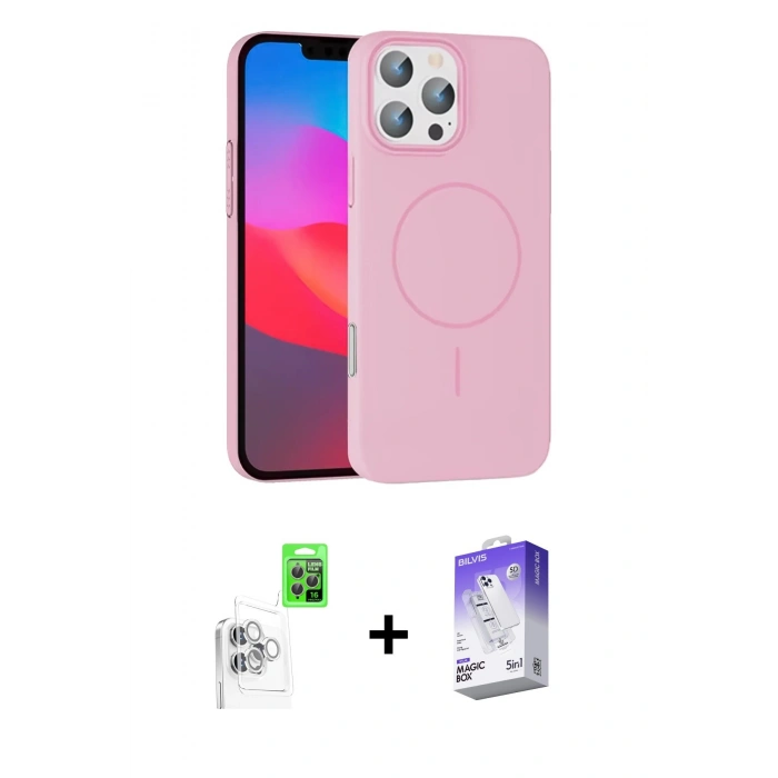 MARSİLYAN™- iPhone 16 Pro Max Kılıf Siluet Doku Özel Seri - Siyah Bilvis 5in1 3D Magic Cam Ekran Koruyucu + Raze Metal Kamera Lens - BZ