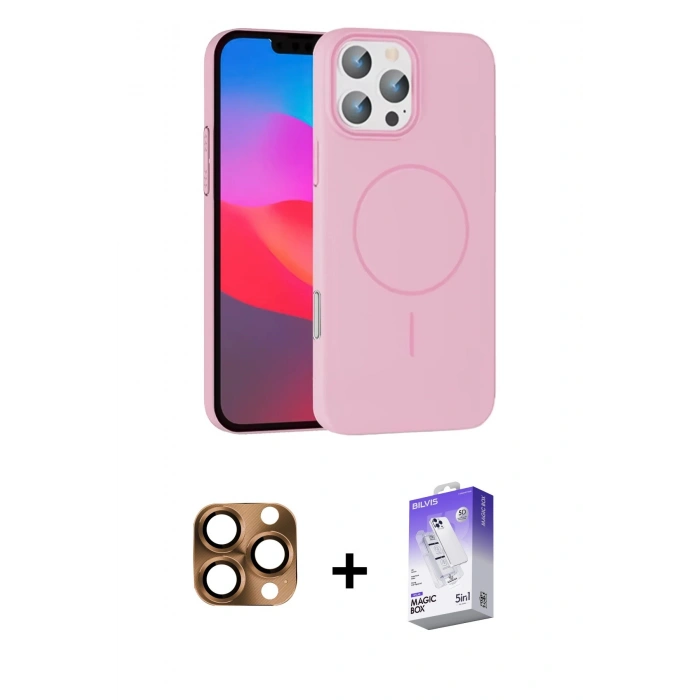 MARSİLYAN™- iPhone 16 Pro Max Kılıf Siluet Doku Özel Seri - Siyah Bilvis 5in1 3D Magic Cam Ekran Koruyucu + Pers Alüminyum Kamera Lens - CLTM