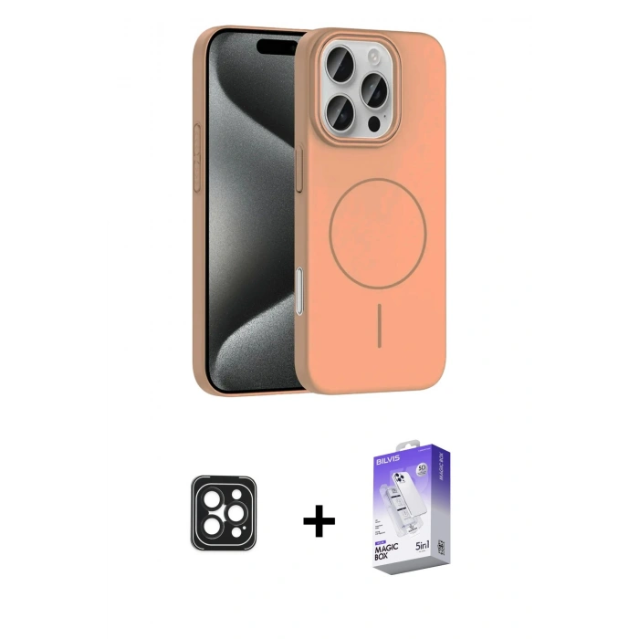 MARSİLYAN™- iPhone 16 Pro Max Kılıf Siluet Doku Özel Seri - Siyah Bilvis 5in1 3D Magic Cam Ekran Koruyucu + PVD Metal Kamera Lens - SH