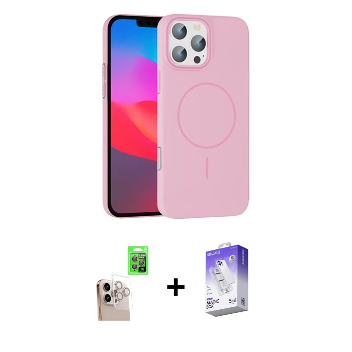 MARSİLYAN™- iPhone 16 Pro Max Kılıf Siluet Doku Özel Seri - Siyah Bilvis 5in1 3D Magic Cam Ekran Koruyucu + Raze Metal Kamera Lens - NLGY