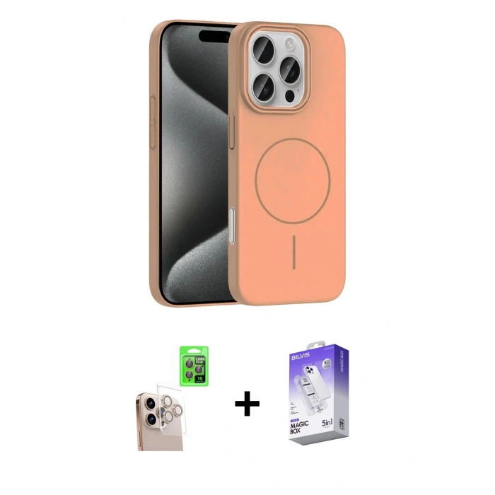 MARSİLYAN™- iPhone 16 Pro Max Kılıf Siluet Doku Özel Seri - Siyah Bilvis 5in1 3D Magic Cam Ekran Koruyucu + Raze Metal Kamera Lens - NLGY