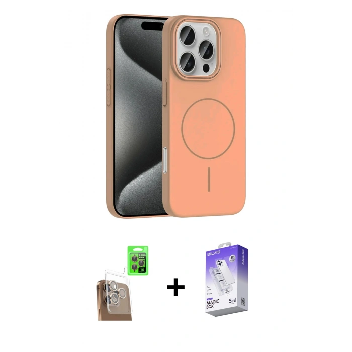 MARSİLYAN™- iPhone 16 Pro Max Kılıf Siluet Doku Özel Seri - Siyah Bilvis 5in1 3D Magic Cam Ekran Koruyucu + Raze Metal Kamera Lens - CLTM