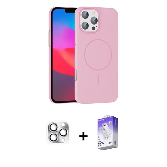 MARSİLYAN™- iPhone 16 Pro Max Kılıf Siluet Doku Özel Seri - Siyah Bilvis 5in1 3D Magic Cam Ekran Koruyucu + Pers Alüminyum Kamera Lens - GS