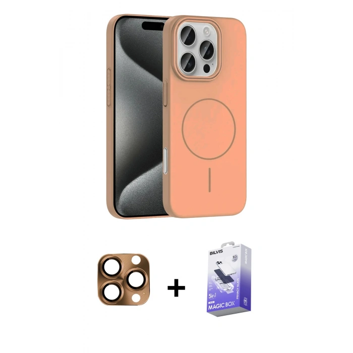 MARSİLYAN™- iPhone 16 Pro Max Kılıf Siluet Doku Özel Seri - Siyah Bilvis 5in1 5D Magic Hayalet Cam Ekran Koruyucu + Pers Alüminyum Kamera Lens - CLTM