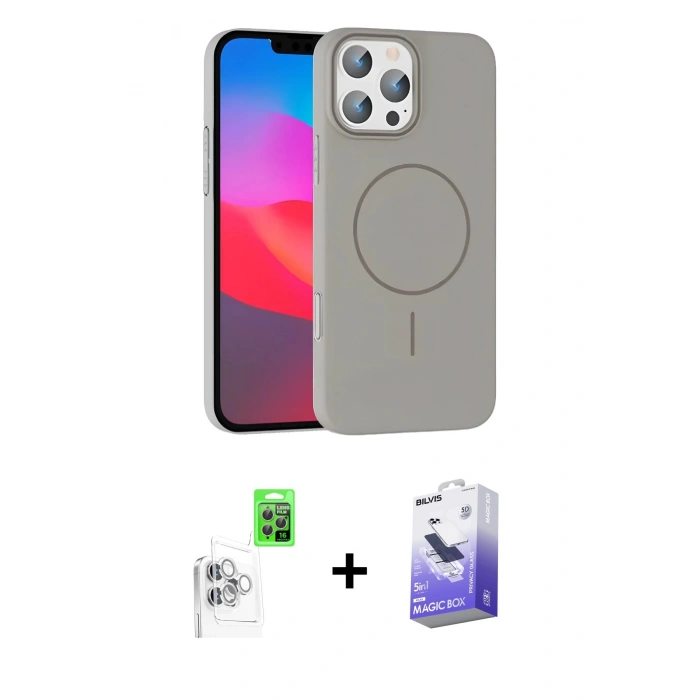 MARSİLYAN™- iPhone 16 Pro Max Kılıf Siluet Doku Özel Seri - Siyah Bilvis 5in1 5D Magic Hayalet Cam Ekran Koruyucu + Raze Metal Kamera Lens - BZ