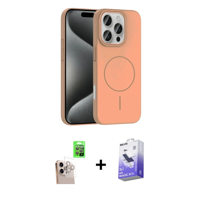 MARSİLYAN™- iPhone 16 Pro Max Kılıf Siluet Doku Özel Seri - Siyah Bilvis 5in1 5D Magic Hayalet Cam Ekran Koruyucu + Raze Metal Kamera Lens - NLGY