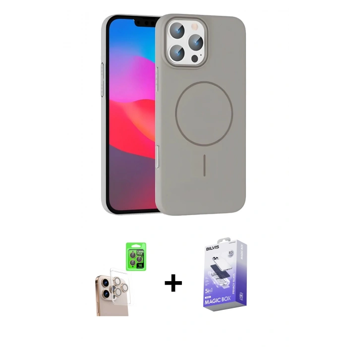 MARSİLYAN™- iPhone 16 Pro Max Kılıf Siluet Doku Özel Seri - Siyah Bilvis 5in1 5D Magic Hayalet Cam Ekran Koruyucu + Raze Metal Kamera Lens - NLGY