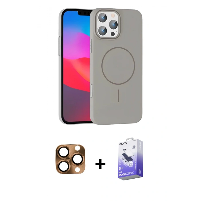 MARSİLYAN™- iPhone 16 Pro Max Kılıf Siluet Doku Özel Seri - Siyah Bilvis 5in1 5D Magic Hayalet Cam Ekran Koruyucu + Pers Alüminyum Kamera Lens - CLTM