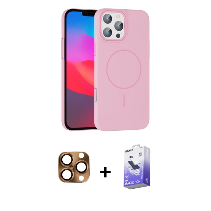 MARSİLYAN™- iPhone 16 Pro Max Kılıf Siluet Doku Özel Seri - Siyah Bilvis 5in1 5D Magic Hayalet Cam Ekran Koruyucu + Pers Alüminyum Kamera Lens - CLTM