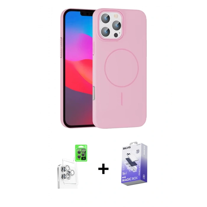 MARSİLYAN™- iPhone 16 Pro Max Kılıf Siluet Doku Özel Seri - Siyah Bilvis 5in1 5D Magic Hayalet Cam Ekran Koruyucu + Raze Metal Kamera Lens - BZ