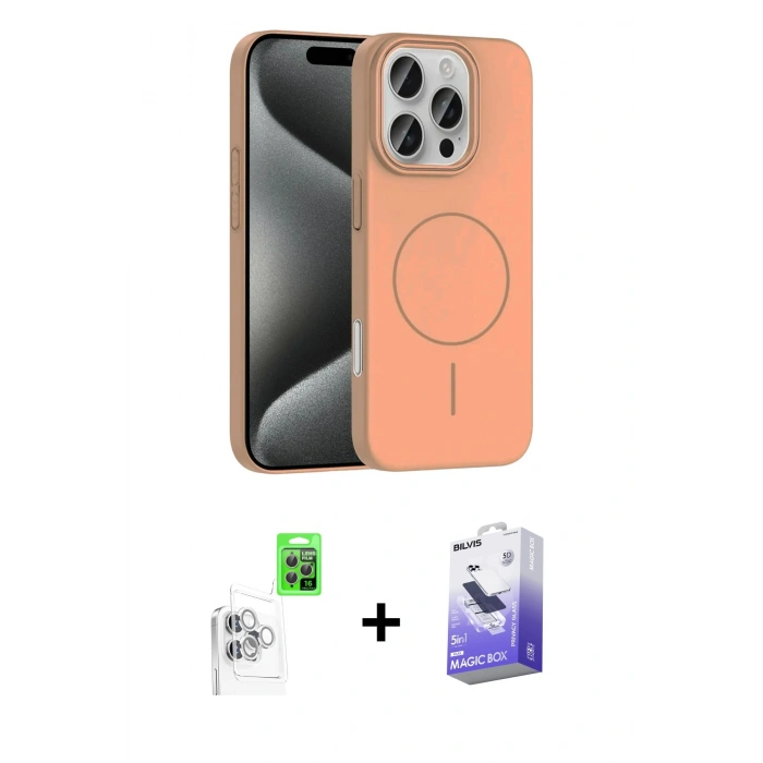 MARSİLYAN™- iPhone 16 Pro Max Kılıf Siluet Doku Özel Seri - Siyah Bilvis 5in1 5D Magic Hayalet Cam Ekran Koruyucu + Raze Metal Kamera Lens - BZ