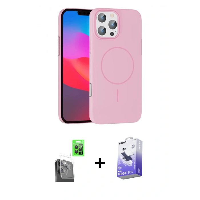 MARSİLYAN™- iPhone 16 Pro Max Kılıf Siluet Doku Özel Seri - Siyah Bilvis 5in1 5D Magic Hayalet Cam Ekran Koruyucu + Siyah Raze Metal Kamera Lens